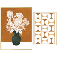餐厅墙面装饰挂画客厅壁画橙色复古花卉现代轻奢饭厅餐桌装饰画