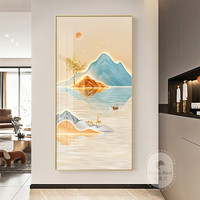 现代轻奢玄关装饰画山水LED发光灯画入户门过道走廊挂画鹿寓意好