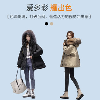 雅鹿官方旗舰派克羽绒服女冬季2021新款中长款时尚大毛领外套潮 黑色Y1001A41690 155/S