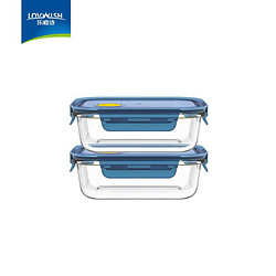 LOVWISH 乐唯诗 高硼硅玻璃饭盒微波炉专用保鲜盒饭盒套装便当盒带盖长方形大中小号 蓝盖保鲜盒