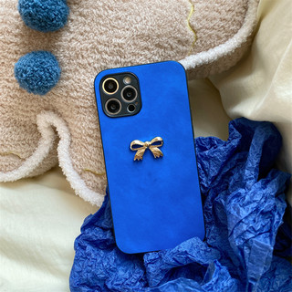 苹果13promax手机壳12pro克莱因蓝色iphone11蝴蝶结13mini爱心xsmax皮质XR黑色8plus新款7P镜头全包6splus套x