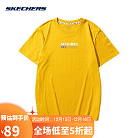 斯凯奇（Skechers）2021春夏个性男女宽松品牌logo时尚圆领针织短袖T恤衫L121U138金矿黄XL