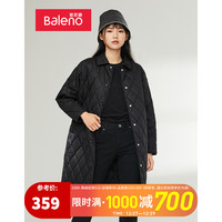 班尼路2021冬季新款休闲黑色纯棉长袖女翻领棉服直筒保暖宽松外套 001A XL