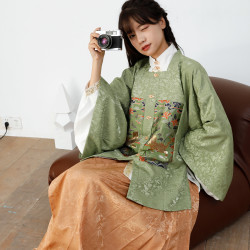 四时欢喜复原款五毒艾虎明制方领半袖补服秋香绿