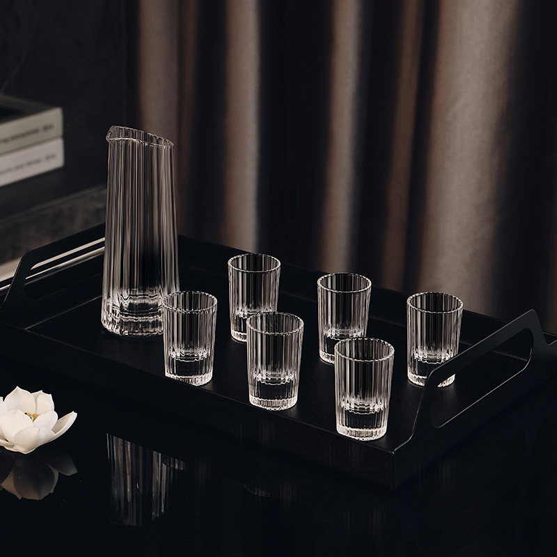 格娜斯 白酒杯套装水晶玻璃杯分酒器家用小号酒杯高档中式高颜值酒具创意  竖纹白酒杯15ml 6只