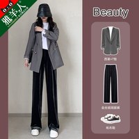 金丝绒阔腿裤女裤子秋冬季加绒直筒宽松小个子高腰垂感黑色丝绒裤（2XL、银灰春秋建议身高173cm以上）