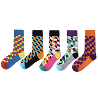 Findingfound 格子系列 男女款棉质中筒袜套装 5双装 混色 F21202SO027