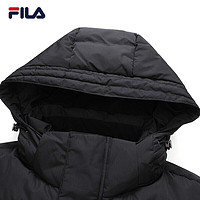 FILA 斐乐 官方男士羽绒服2021年冬季中长款连帽黑色运动外套 正黑色-BK 185/104A/XXL
