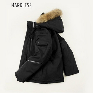 Markless MARKLESS 羽绒服男2021冬季90%白鸭绒连帽休闲外套男士貉子毛领保暖上衣YRB1301M黑色 L
