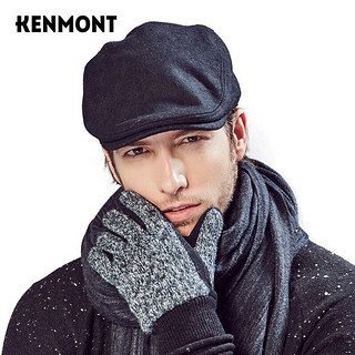 KENMONT 卡蒙 km-2583 冬天男士鸭舌毛呢帽保暖前进帽户外休闲英伦复古贝雷帽 黑色