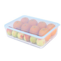 佳佰 冰箱储物盒大保鲜盒长方形塑料密封蔬菜水果抽屉式冷冻整理收纳盒 透明蓝2大2小