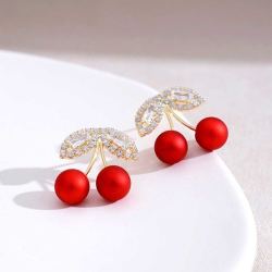 盈满堂简约精致樱桃耳钉纯银针气质耳环小众设计感耳饰