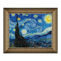 雅昌 现代简约北美式欧式梵高名人抽象风景油画《星夜》卧室玄关客厅走廊办公室沙发背景墙装饰画挂画典雅栗(偏金色) 定制请联系客服