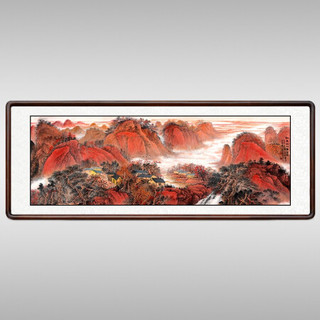 积善 新中式客厅装饰画沙发背景墙字画国画山水画现代办公室字画书房挂画壁画借问西湖风景画风水靠山图 红色江山万年长 小六尺带框217*83cm/幅