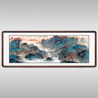 积善 新中式客厅装饰画沙发背景墙字画国画山水画现代办公室字画书房挂画壁画借问西湖风景画风水靠山图 神州尽在彩霞中 215*65cm/幅(实木外框+有机玻璃)