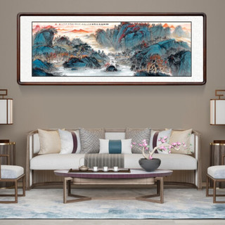 积善 新中式客厅装饰画沙发背景墙字画国画山水画现代办公室字画书房挂画壁画借问西湖风景画风水靠山图 红色江山万年长 小六尺带框217*83cm/幅