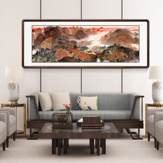 积善 新中式客厅装饰画沙发背景墙字画国画山水画现代办公室字画书房挂画壁画借问西湖风景画风水靠山图 红色江山万年长 小六尺带框217*83cm/幅