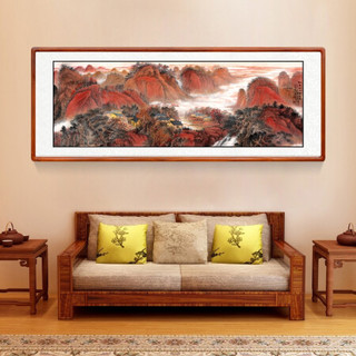 积善 新中式客厅装饰画沙发背景墙字画国画山水画现代办公室字画书房挂画壁画借问西湖风景画风水靠山图 红色江山万年长 小六尺带框217*83cm/幅