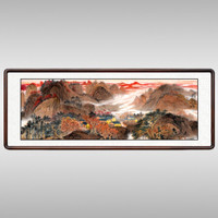 积善 新中式客厅装饰画沙发背景墙字画国画山水画现代办公室字画书房挂画壁画借问西湖风景画风水靠山图 浩荡神州好个秋 215*65cm/幅(实木外框+有机玻璃)