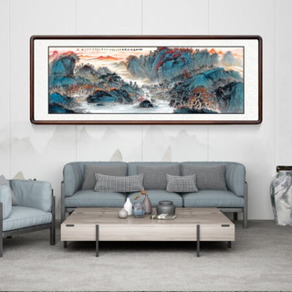 积善 新中式客厅装饰画沙发背景墙字画国画山水画现代办公室字画书房挂画壁画借问西湖风景画风水靠山图 红色江山万年长 小六尺带框217*83cm/幅