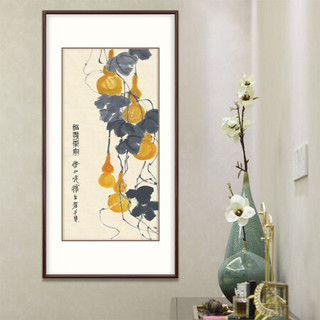 弘舍 新中式玄关装饰画竖版餐厅书房挂画走廊过道葫芦壁画原作版画 齐白石 福寿康宁 雅致胡桃 成品尺寸 高160*宽85cm