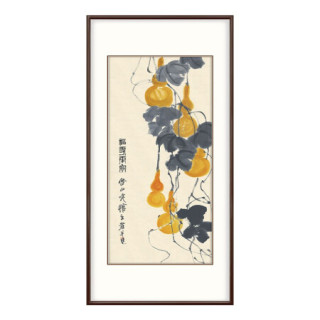 弘舍 新中式玄关装饰画竖版餐厅书房挂画走廊过道葫芦壁画原作版画 齐白石 福寿康宁 雅致胡桃 成品尺寸 高160*宽85cm