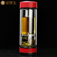 金镶玉 镶玉 茶水分离杯 高硼硅过滤喜庆双层玻璃杯运动水杯男办公室商务泡茶杯礼盒装 旋中玄玻璃泡茶杯红色