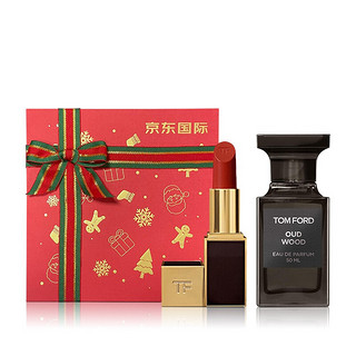 TOM FORD 汤姆·福特 中性香水套装 (珍华乌木EDP50ml+奶油质地烈焰幻魅唇膏#16SCARLET ROUGE斯嘉丽红3g)