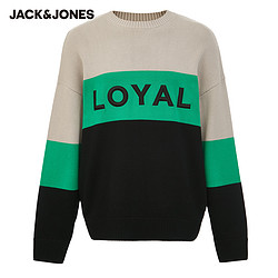 JACK&JONES 杰克琼斯 JackJones杰克琼斯outlets秋男时尚酷字母撞色织花廓形圆领针织衫