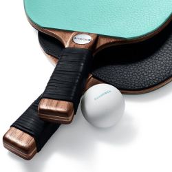 Tiffany&Co. 蒂芙尼 蒂凡尼 Tiffany 皮革面部和胡桃木制乒乓球拍两件套配球 （需提前预定）新年礼物 淡蓝色
