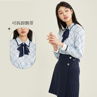 PRICH2021年秋季新款上衣设计感小众衬衫印花撞色飘带