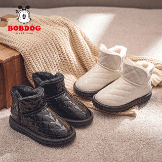 BoBDoG巴布豆旗舰店官方旗舰女童雪地靴防水防滑2021冬季加绒儿童靴子女