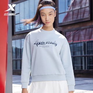 特步卫衣女加绒2021秋冬新款保暖女装长袖宽松休闲圆领运动套头衫