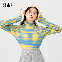 Semir 森马 长袖T恤女高领内搭2021冬季新款修身刺绣条纹针织衫甜美