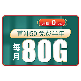 中国联通 金星卡 0元月租（50GB通用流量+30GB定向流量+300分钟通话）