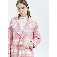 Five Plus 5+ 新款春装格子羊毛双面呢中长大衣宽松长袖女外套