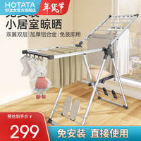  好太太 HOTATA 晾衣架落地阳台折叠室内晒被子架衣服架不锈钢挂衣架子简易衣架晒被子衣服架室外晾衣架晾衣折叠晾衣杆 银灰色+双翼双层落地D-2120