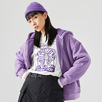 女士棉服2021冬季新款休闲韩系学院风宽松珊瑚绒连帽女士棉衣 S 薰衣紫