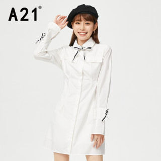 A21早秋学院风衬衫裙女2021显瘦a字短裙连衣裙