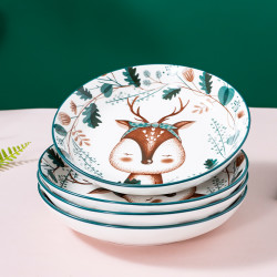 句途卡通小鹿菜盘6个装7英寸