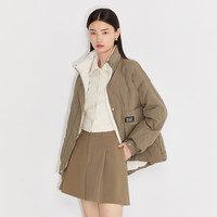 2021新款秋装皮牌菱格面包服羽绒外套女 XL 灰绿