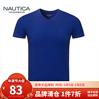 Nautica Underwear 诺帝卡 男士短袖高支精梳棉柔弹力家居上衣短袖 深墨蓝V XL 电光蓝V XL