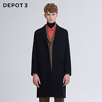 DEPOT3男装大衣 原创设计品牌新品进口羊毛混纺经典百搭三扣大衣 XL 黑色