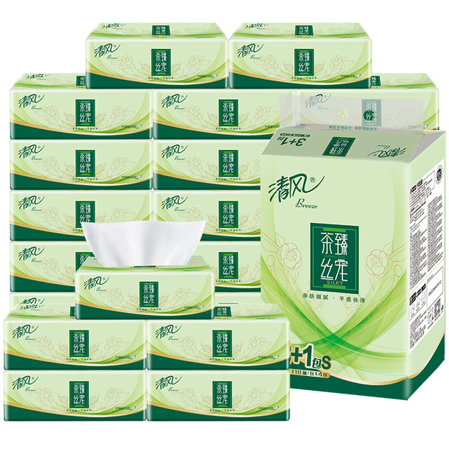 移动端、京东百亿补贴：清风 纸巾抽纸整箱4层320张餐巾纸棉柔亲肤卫生纸餐巾面巾纸擦手量贩装 4层 320张*24包