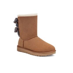 ugg秋冬新款蝴蝶结皮毛一体羊皮毛中筒靴休闲靴时装靴女鞋
