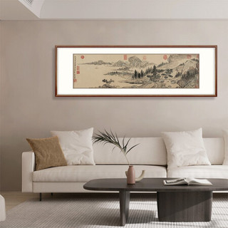 弘舍 新中式客厅装饰画山水画办公室挂画书房壁画国画字画原作版画 金润 溪山真赏图 雅致胡桃 成品尺寸 宽140*高50cm