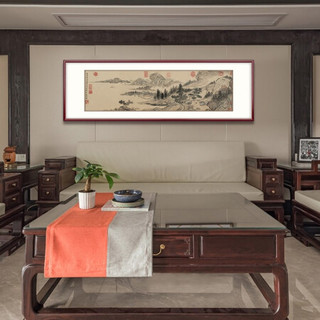 弘舍 新中式客厅装饰画山水画办公室挂画书房壁画国画字画原作版画 金润 溪山真赏图 雅致胡桃 成品尺寸 宽140*高50cm