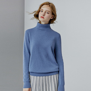真的好 纯羊绒 秋冬直筒高领翻边保暖毛衣针织衫女式羊绒衫 XL 雾霾蓝