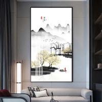 泉湘阁 新中式玄关装饰画晶瓷画酒店挂画中国风客厅沙发背景墙画走廊壁画餐厅挂画 一帆风顺3款 60*120cm（晶瓷画+铝合金框)