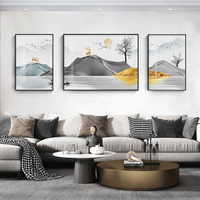 泉湘阁 新中式客厅装饰画简约抽象餐厅壁画沙发背景墙山水画电表箱卧室挂画山河美景壁画 富水金山13款 小套（左右40*60中间80*60）铝合金金色框